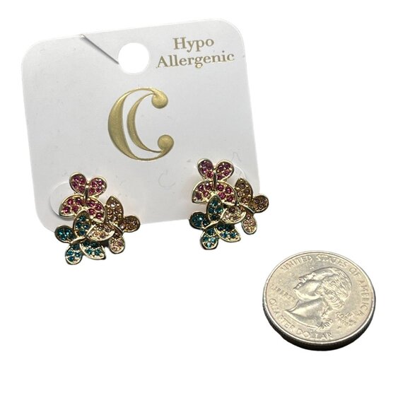 Charming Charlie MSRP $16 Gold Tone Hypoallergenic Floral Stud Earrings With Mul - Picture 3 of 7